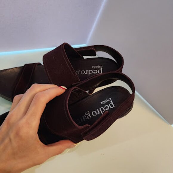 PEDRO GARCIA Maroon Suede Open Toe Platform Heeled Sandals - Picture 4 of 7